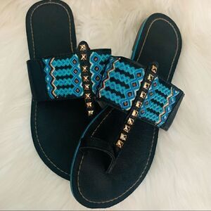 JC Penny Black Boho Flat Sandals Size 6